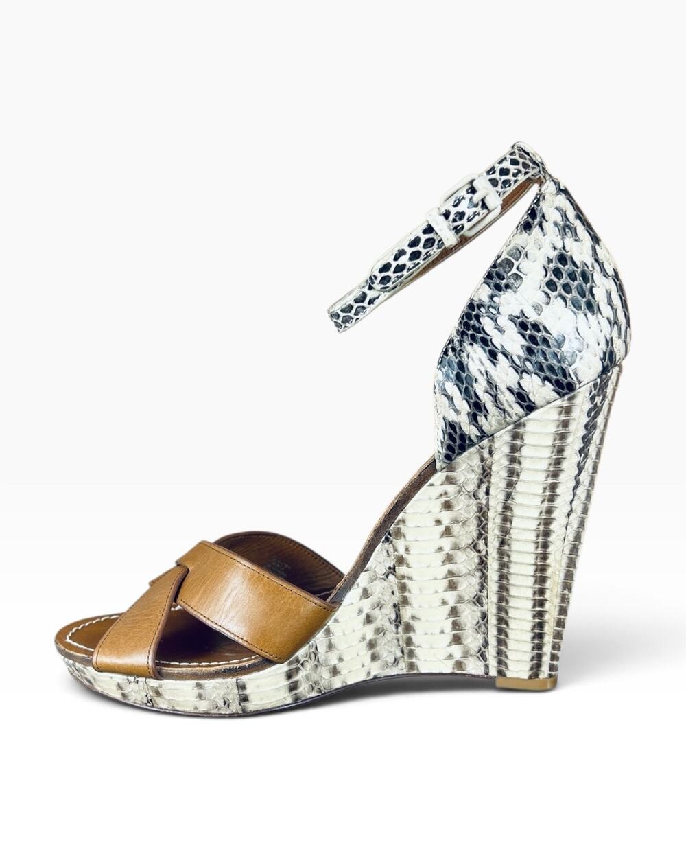 Tory Burch Livia Genuine Snakeskin Leather Platform Wedge Sandals Size 11